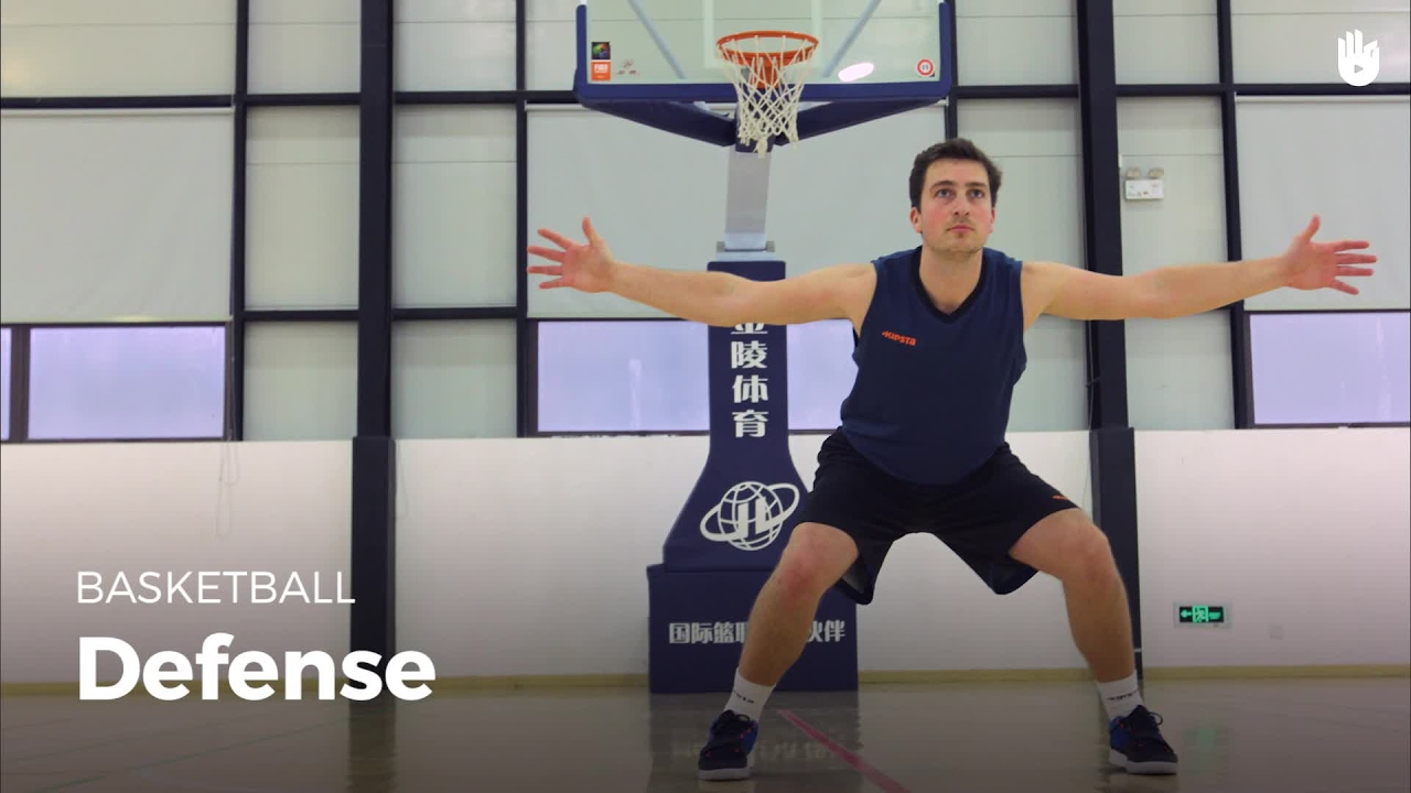 Basketball player in proper defensive stance position